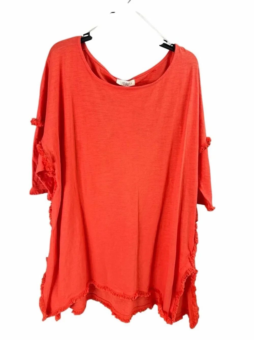 NWT Umgee 2XL Coral Strawberry High Low Fringe Hem Tunic Boho Oversized Top Boho
